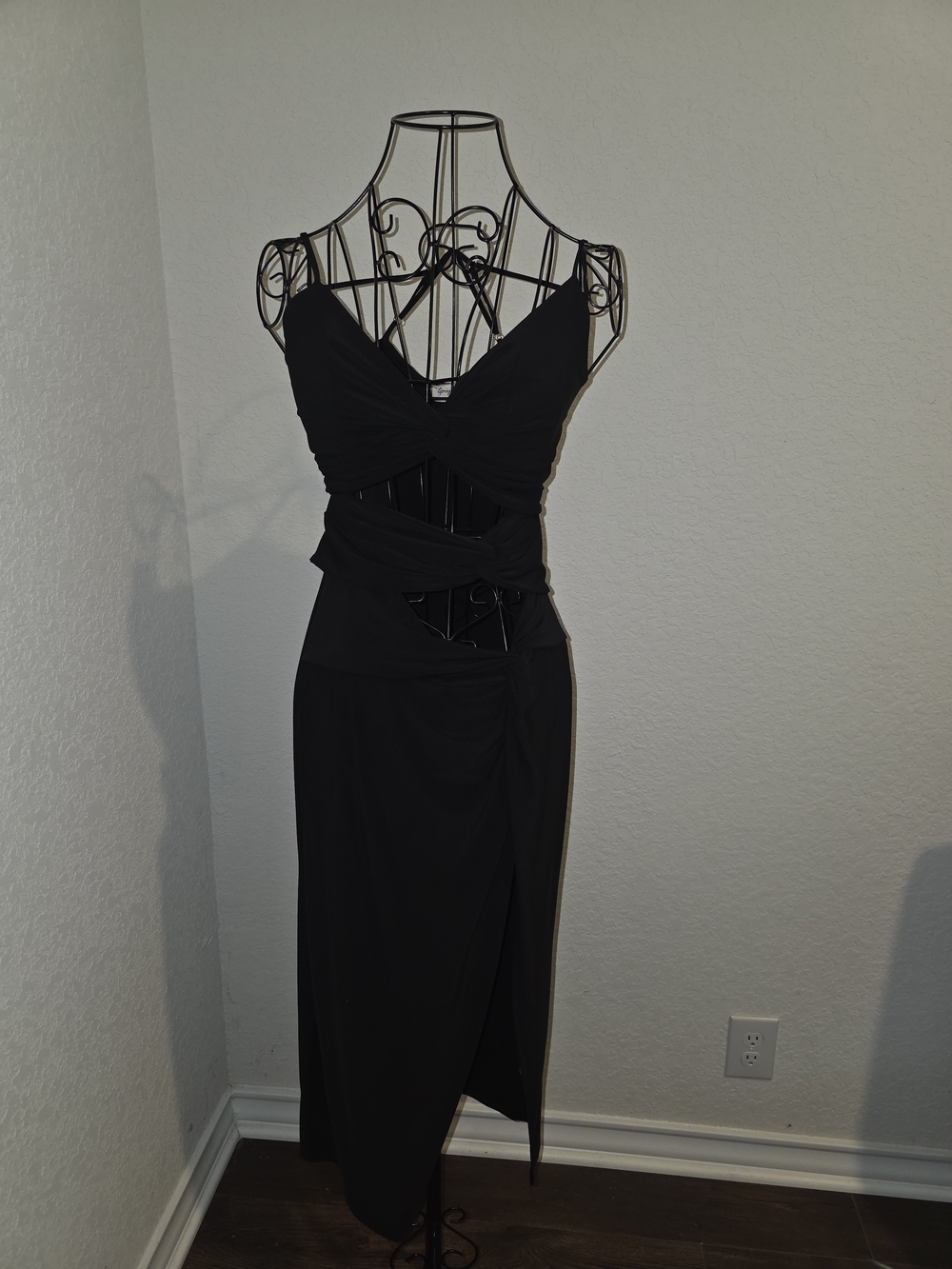 Elegant Black Asymmetrical Cutout Wrap Dress